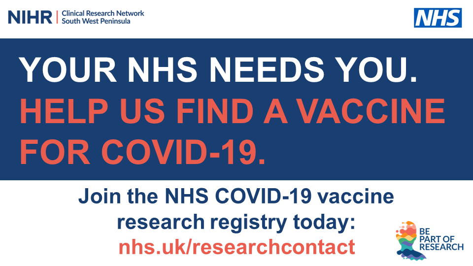Your NHS Needs you! Help us find a vaccine for COVID19. Join the NHS COVID19 research registry today by visiting nhs.uk/researchcontact